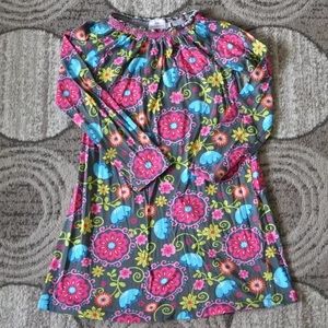 Hanna Andersson Girl Grey/Blue/Pink Floral Long Sleeves Dress Size 140